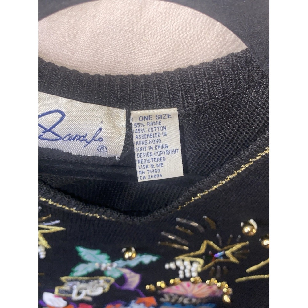 Vintage Las Vegas Casino Novelty Knit Sweater Black Embroidered One Size - Picture 8 of 12